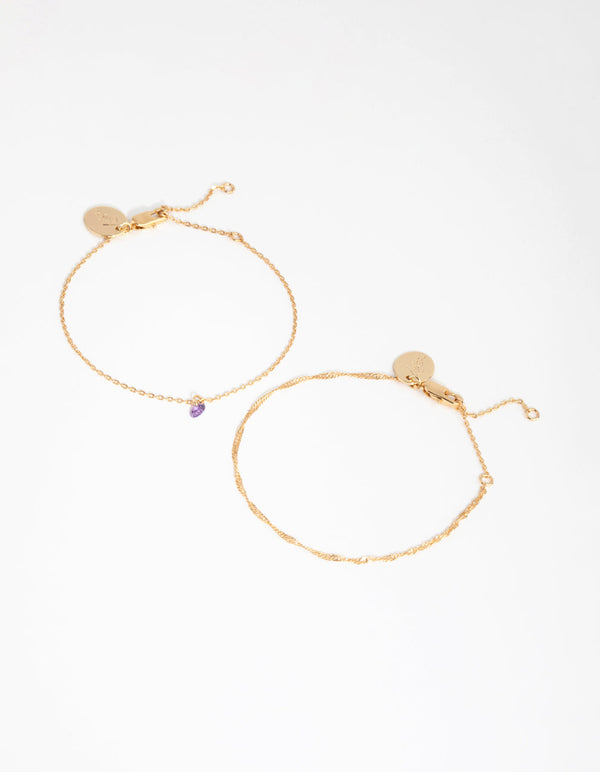 18ct Gold Plated February Amethyst Cubic Zirconia Bracelet Set