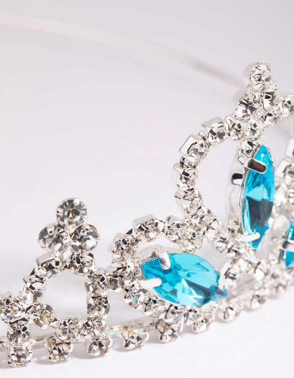 Kids Silver and Aqua Diamante Tiara Headband