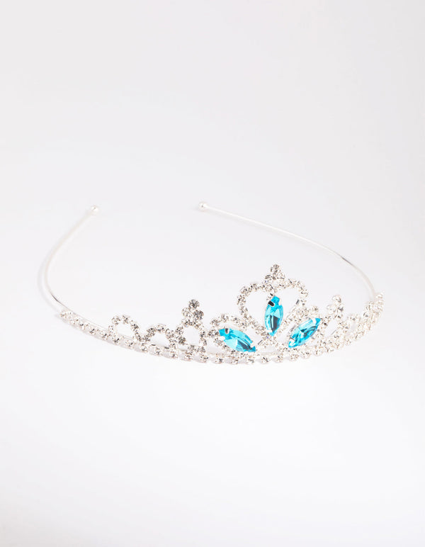 Kids Silver and Aqua Diamante Tiara Headband