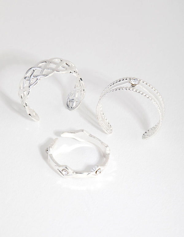 Silver Lattace & Station Toe Ring 3-Pack