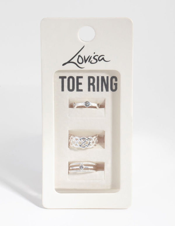 Silver Lattace & Station Toe Ring 3-Pack