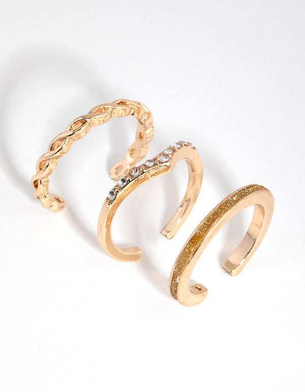 Gold Diamante Band Toe Ring 3-Pack