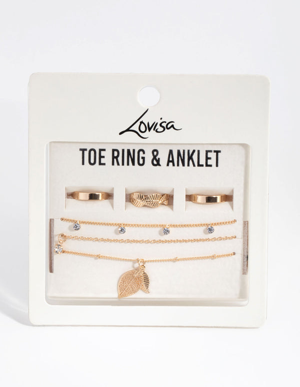 Gold Leaf Anklet and Toe Ring 6-Pack