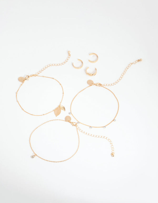 Gold Leaf Anklet and Toe Ring 6-Pack