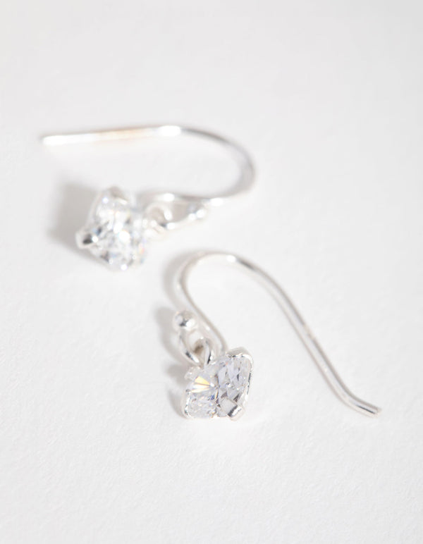 Sterling Silver Cubic Zirconia Heart Drop Earrings