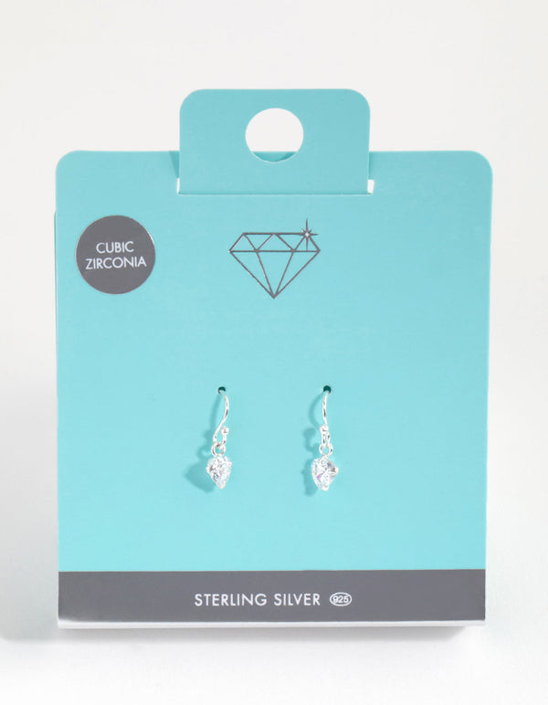 Sterling Silver Cubic Zirconia Heart Drop Earrings