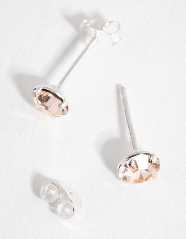 Sterling Silver Silk Diamond Simulant Stud Earrings