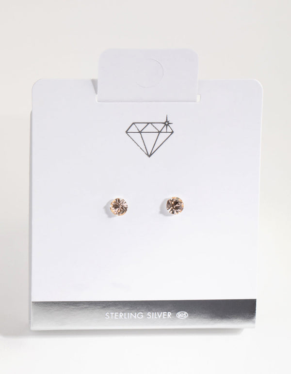 Sterling Silver Silk Diamond Simulant Stud Earrings