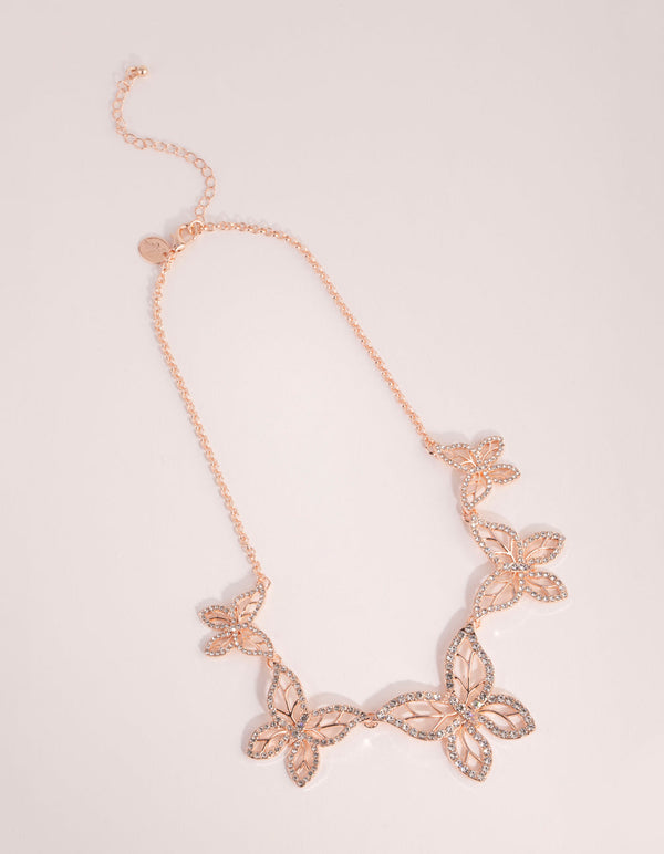 Rose Gold Butterfly Diamante Statement Necklace