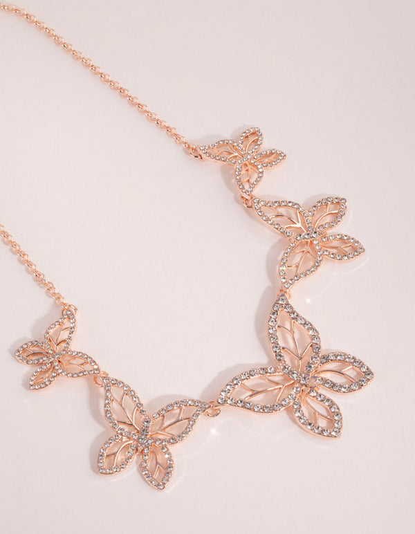 Rose Gold Butterfly Diamante Statement Necklace