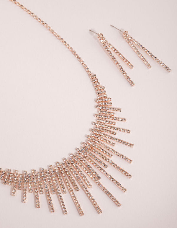Rose Gold Statement Cupchain Earring and Necklace Set