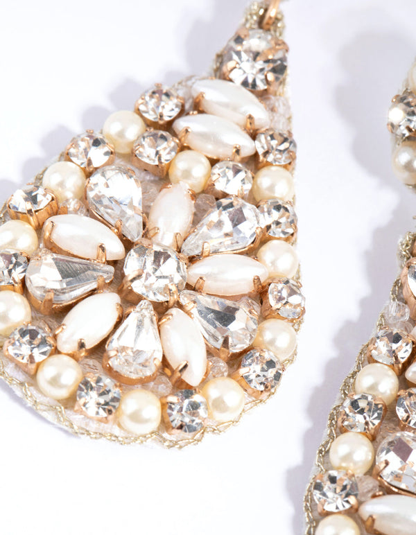 White Diamante and Pearl Teardrop Earrings