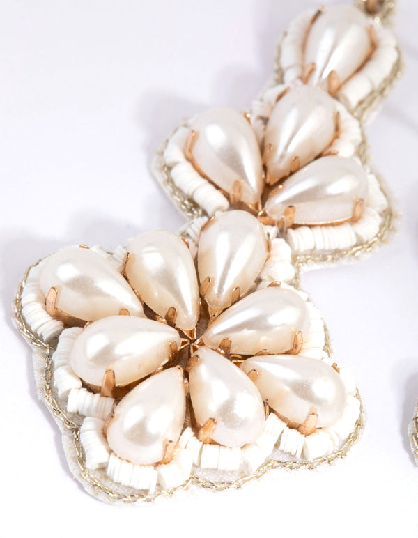 White Mini Disc and Pearl Drop Earrings