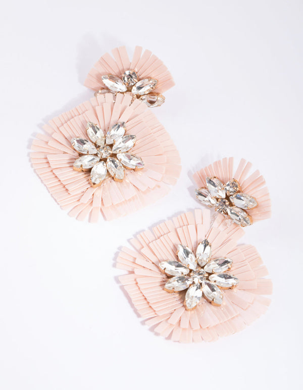 Pink Sequin Diamante Fan Earrings