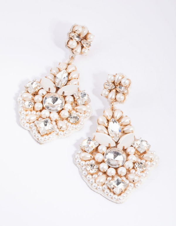 Statement Diamante and Pearl Teardrop Earrings