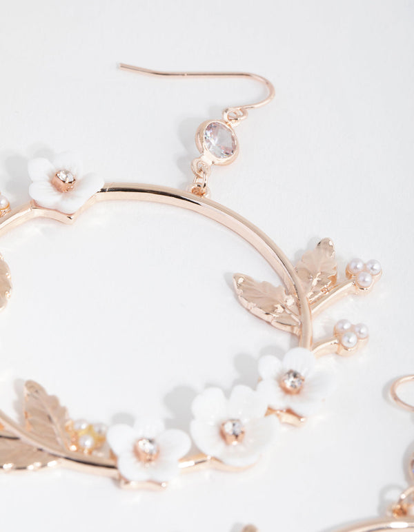 Rose Gold Floral Wreath Disc Earrings