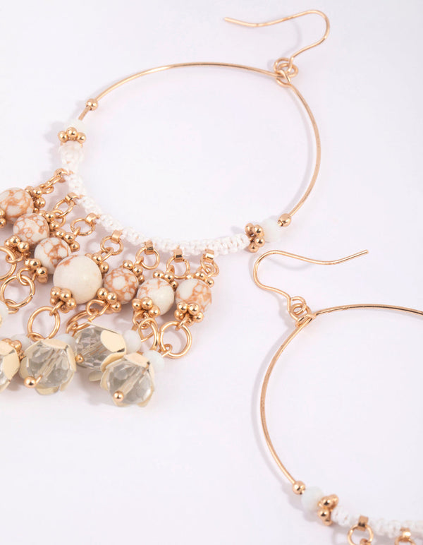 Gold Cracked and Floral Bead Tassel Earrings