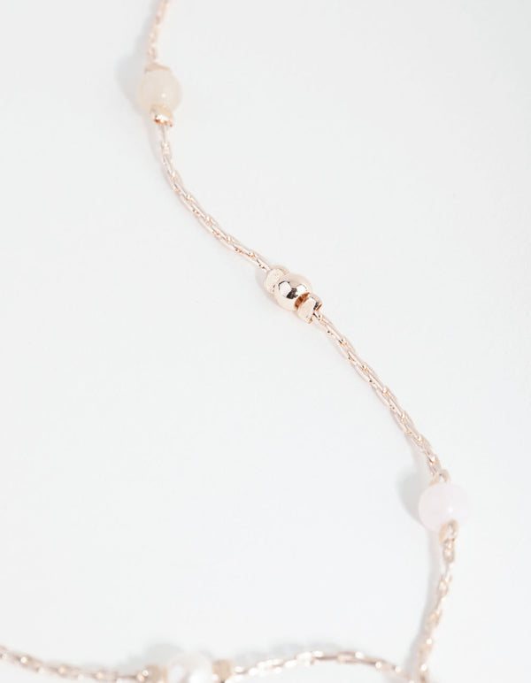 Rose Gold Bead and Flower Toggle Necklace