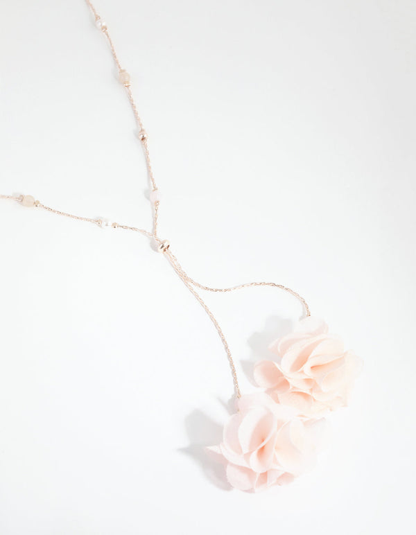 Rose Gold Bead and Flower Toggle Necklace