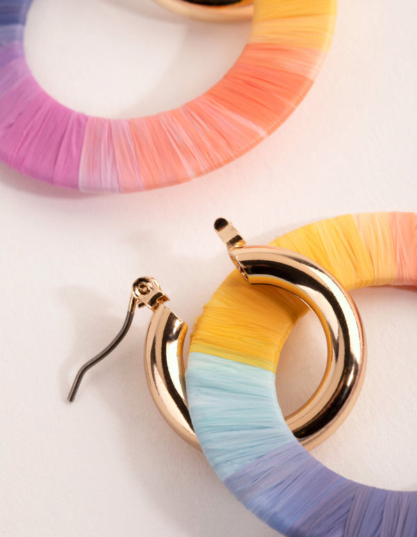 Multicoloured Thread Wrapped Disc Earrings