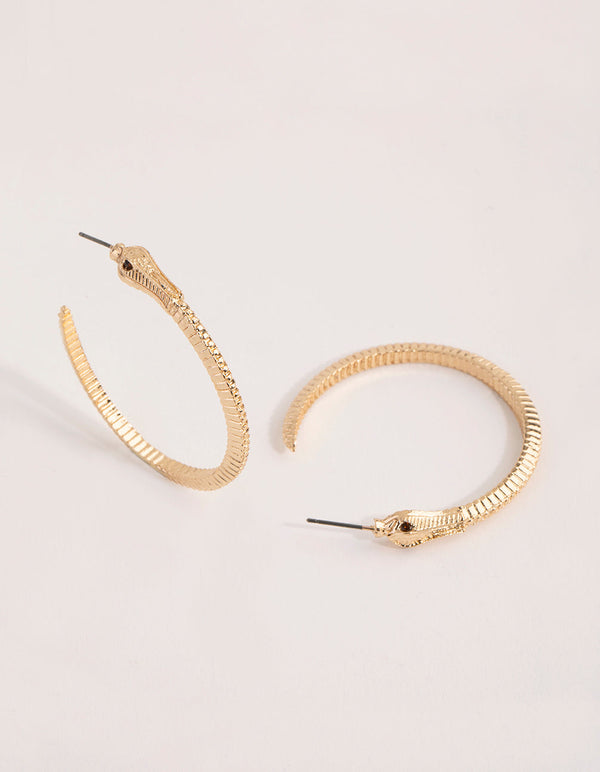 Gold Textured Snake Hoop Earrings