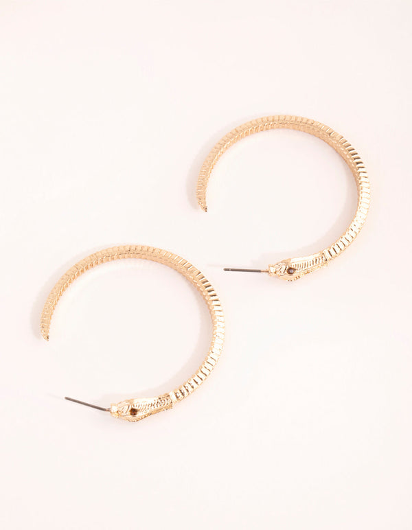 Gold Textured Snake Hoop Earrings