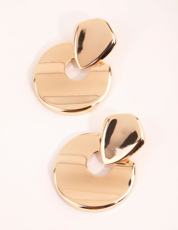 Gold Hammered Door Kocker Earrings