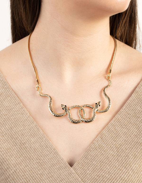 Gold Textured Snake Twist Necklace