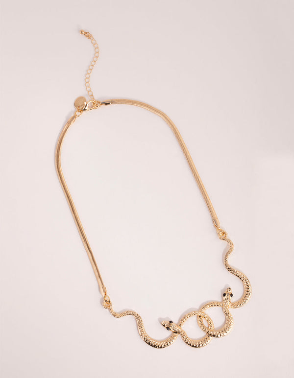 Gold Textured Snake Twist Necklace