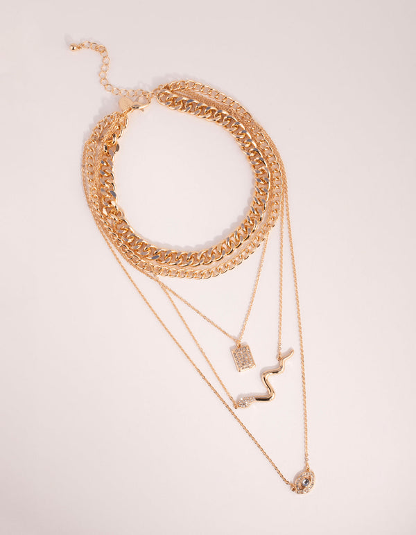 Gold Snake and Eye Multi Necklace