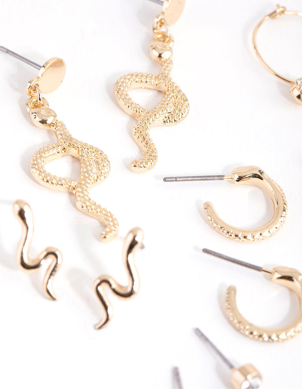 Gold Snake and Diamante Hoop Earring 6-Pack