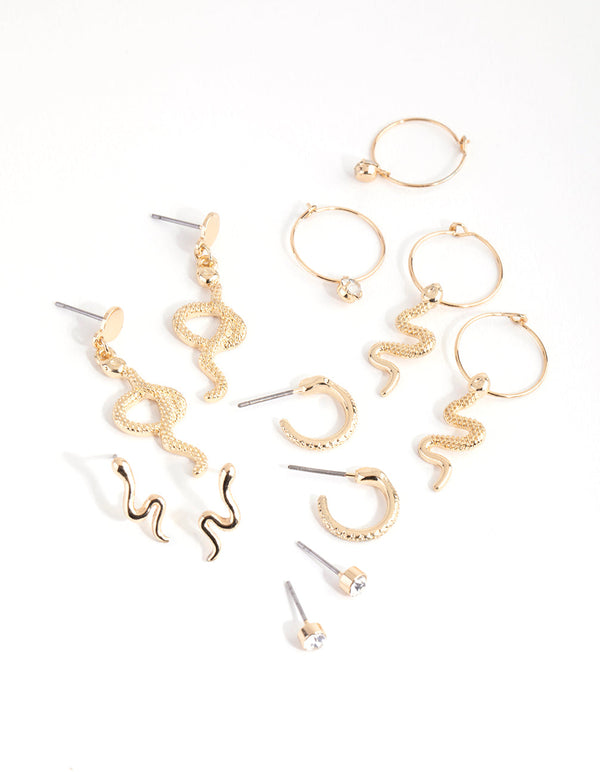 Gold Snake and Diamante Hoop Earring 6-Pack