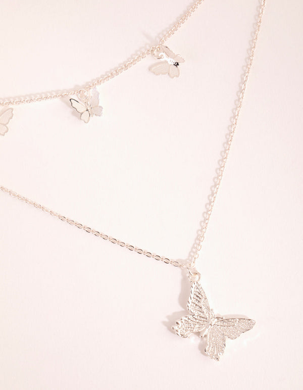 Silver Multi Butterfly Layered Necklace
