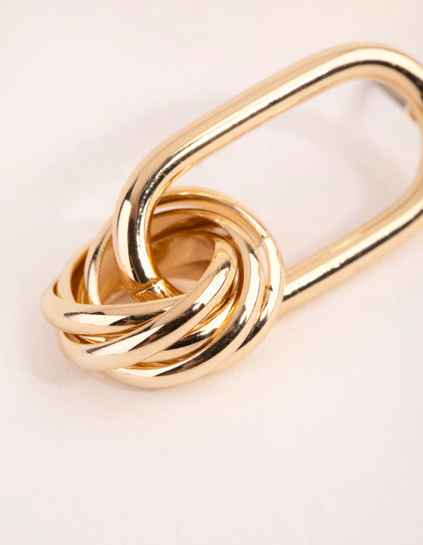 Real Gold Plated Oval Link Knot Earrings