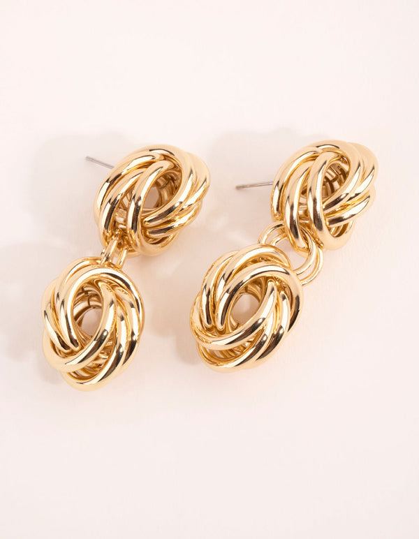 Real Gold Plated Statement Twist Knot Earrings