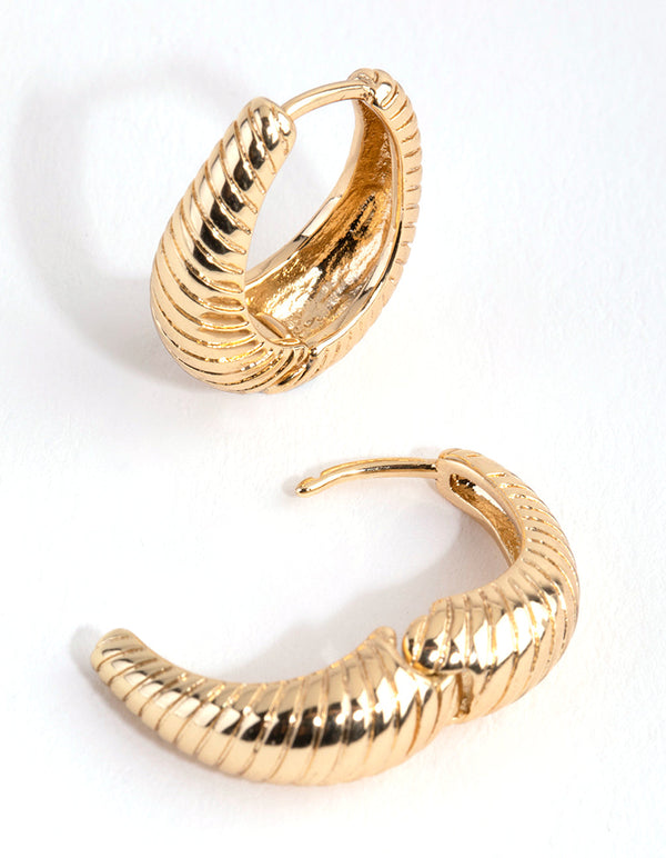 Gold Plated Oval Swirl Huggie Hoop Earrings