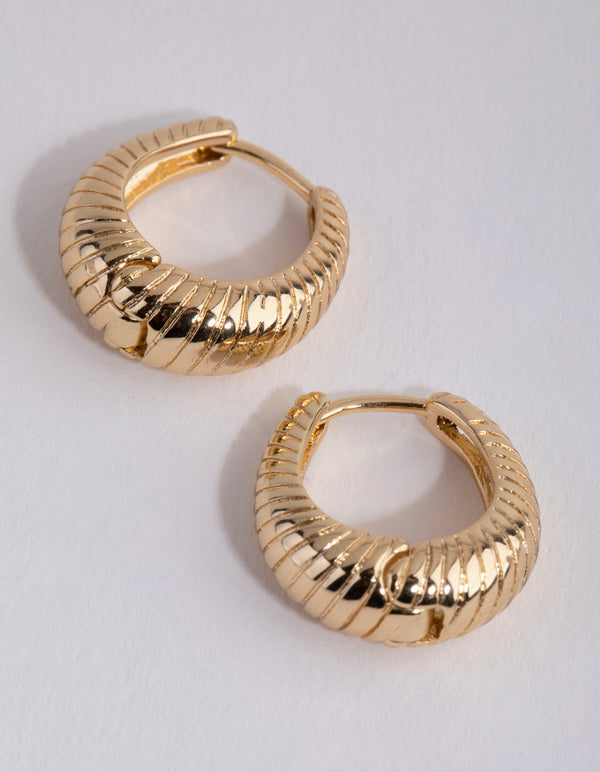 Gold Plated Oval Swirl Huggie Hoop Earrings