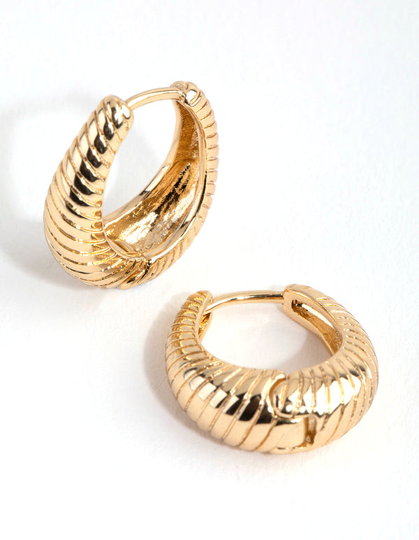Gold Plated Oval Swirl Huggie Hoop Earrings
