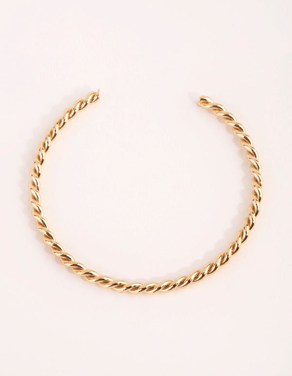 Real Gold Plated Thin Twisted Cuff Bracelet