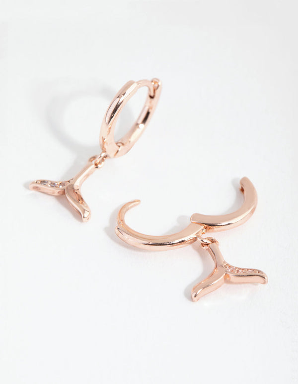 Rose Gold Diamante Whale Tail Huggie Earrings