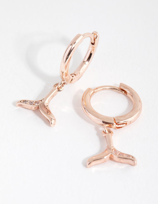 Rose Gold Diamante Whale Tail Huggie Earrings