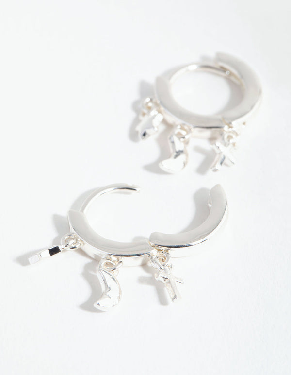 Silver Mini Charm Huggie Earrings