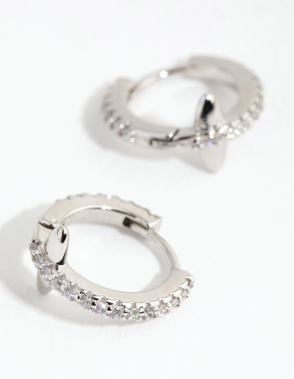 Rhodium Diamante Bar Huggie Earrings