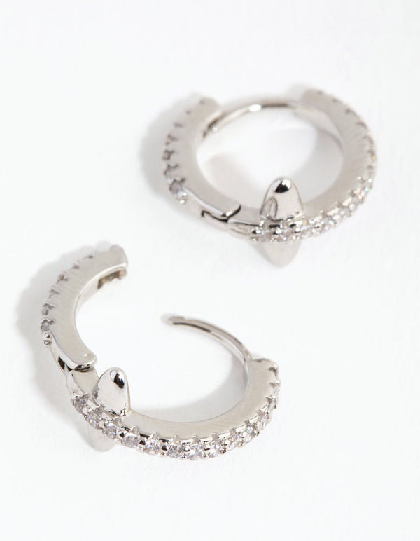 Rhodium Diamante Bar Huggie Earrings