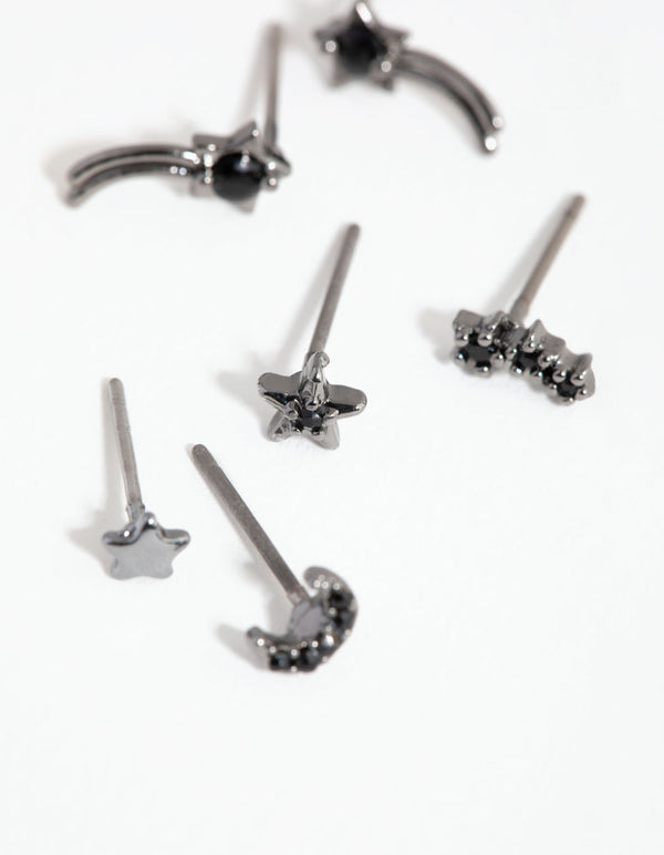 Gun Metal Diamante Shooting Star Earrings