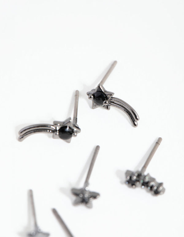 Gun Metal Diamante Shooting Star Earrings