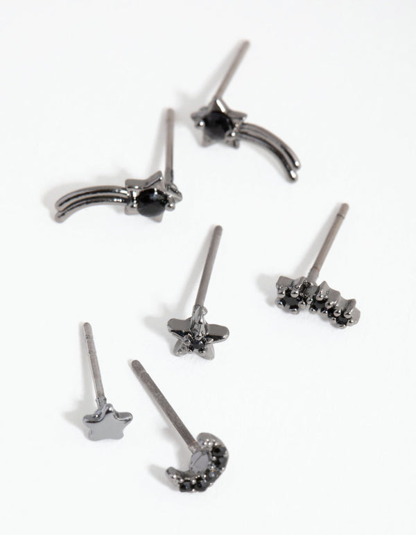 Gun Metal Diamante Shooting Star Earrings