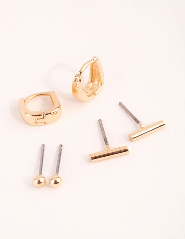 Gold Geometric Stud and Huggie Earring Pack