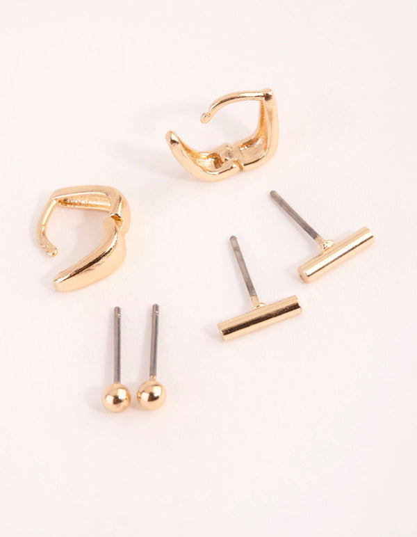 Gold Geometric Stud and Huggie Earring Pack