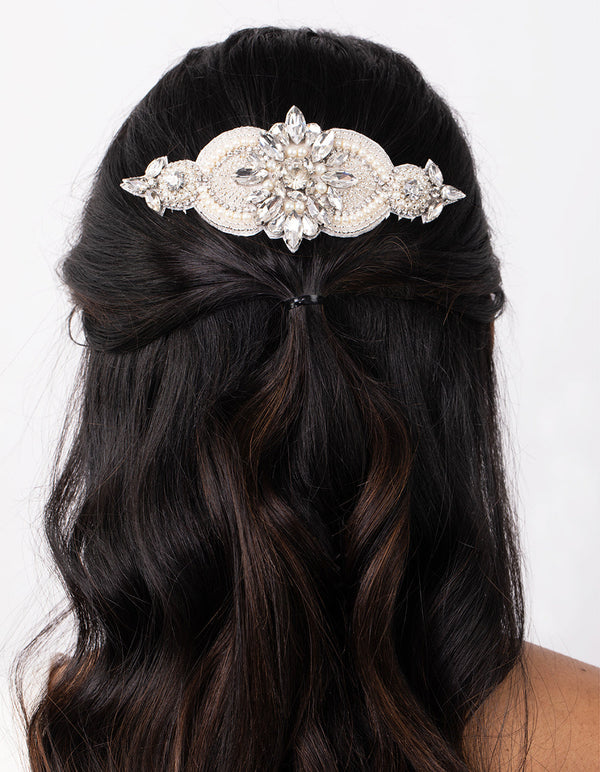 Statement Embossed Pearl Crystal Comb